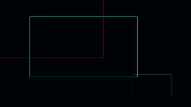 Minimalist abstract geometric animation 4k background, with moving yellow, lines and red, rectangle frame