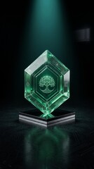 Obraz premium Minimalist Verified Carbon Credit Crystal Containing Tree Symbol