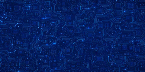 Fototapeta premium Dark blue futuristic circuit board pattern background representing microchip technology and data with technology microchip background electronics processor hardware computer connection