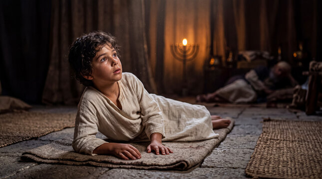 God speaking to young Samuel inside the tabernacle at Shiloh during the night.