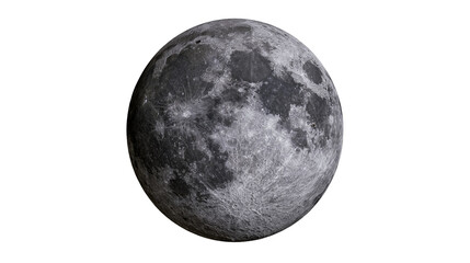 Isolated detailed Moon planet with rough cratered surface presented on a clean studio backdrop © Diego