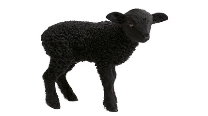 Isolated black lamb, adorable newborn animal standing, with curly wool looking curious © Diego