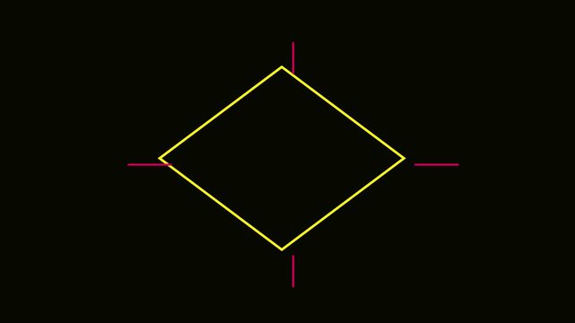 Minimalist diamond shape animation with dynamic crosshair markers on 4k black background, motion