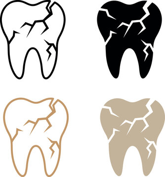 Cracked tooth icons in outline and solid fill for dental health problems.