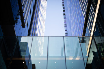 Obraz premium Modern Glass Skyscrapers Reflecting Blue Sky