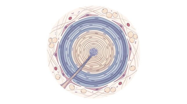 Cross section anatomical medical illustration of human pacinian corpuscle touch receptor