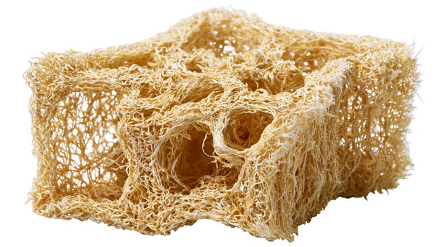 Isolated natural fibrous loofah sponge block, essential tool for bath and body care routine