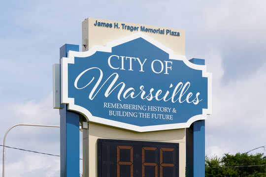 Marseilles, IL, USA - August 16, 2026: The city of Marseilles, Illinois is a small town in LaSalle county that was founded in 1835 and named after Marseille, France. 