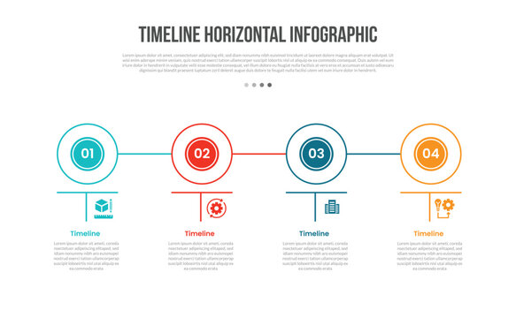 Timeline Horizontal Infographic Template with 4 Point Circlepin Design for Slide Presentation