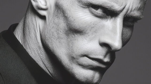 Retrato en blanco y negro de hombre con mirada intensa
