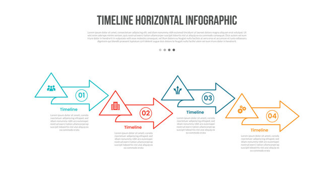 Timeline Horizontal Infographic Template with 4 Point Arrow Design for Slide Presentation