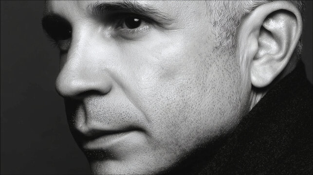 Retrato en blanco y negro de hombre con mirada intensa