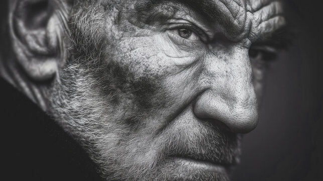 Retrato en blanco y negro de hombre con mirada intensa