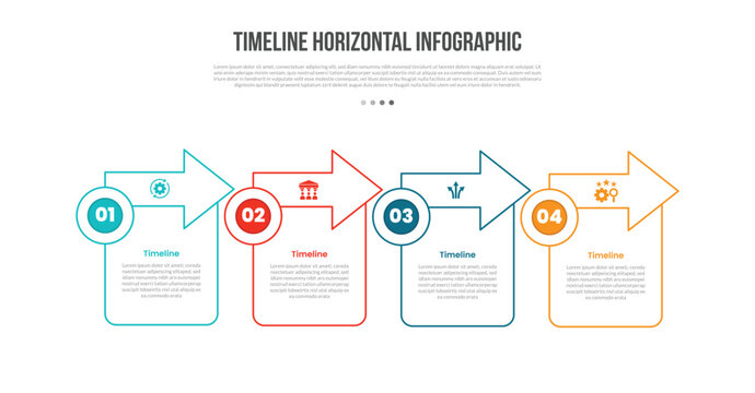 Timeline Horizontal Infographic Template with 4 Point Arrow Design for Slide Presentation