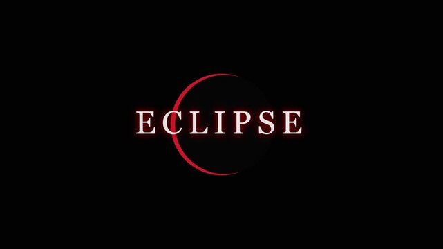 Minimalist eclipse motion with red crescent moon animation and typography on 4k black background solar