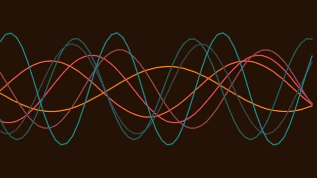 Wavy Multicolored Lines in Dark Background Moving and Crossing