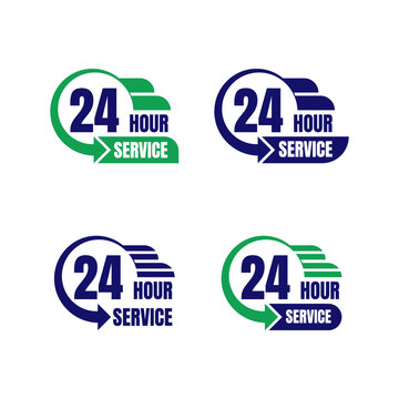 24 hour service logo collection with circular arrows for non stop support