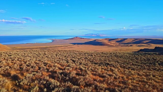 Scenic panoramic view captures Great Salt Lake as seen from Frary Peak at Antelope Island State Park