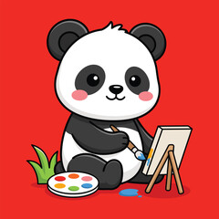 Cute cartoon panda painting on a canvas with a paintbrush © Alishba