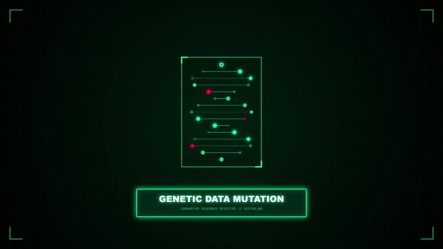 Futuristic genetic data mutation interface on green neon screen