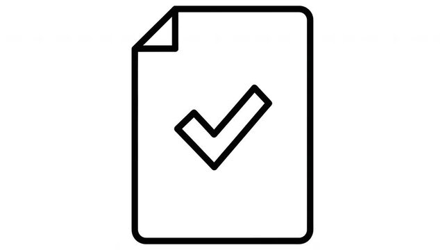 Minimalist outline icon of a digital document appearing with a checkmark symbol for task completion