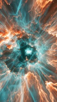 Explore vibrant nebula clouds filled with colors and swirling gas as you move deeper into space, witnessing stunning cosmic formations.