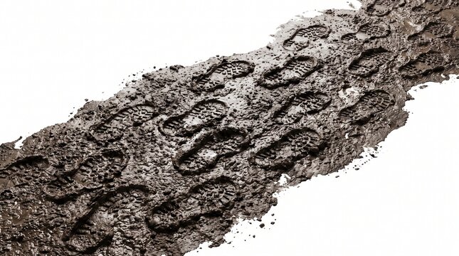 Muddy footprints left behind on wet ground surface