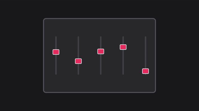 Digital audio equalizer interface animation with moving volume faders for music production and sound engineering software 4k