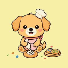 Fototapeta premium Cute puppy wearing a chef hat decorating cookies