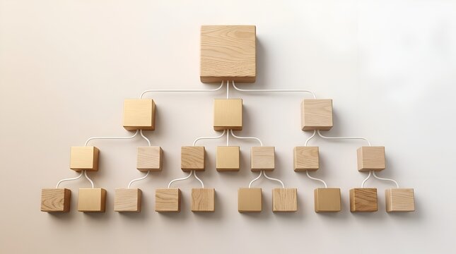 An organizational hierarchy concept illustrating individuals divided into levels of leadership, work groups, teams, and responsibility relationships within an organization
