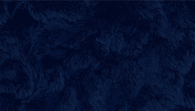 Dark navy blue fur texture background, luxury shaggy hair pattern backdrop banner. Vector illustration of soft animal wool material, abstract seamless textile design for modern fashion banners.