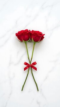 Valentine's Day Minimal Modern Red Rose White Marble Background Greeting