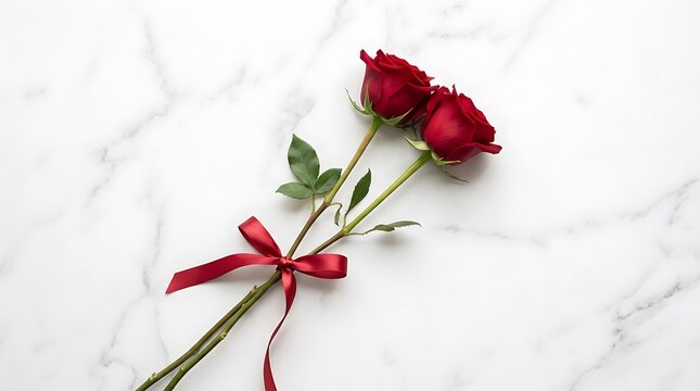 Valentine's Day Minimal Modern Red Rose White Marble Background Greeting