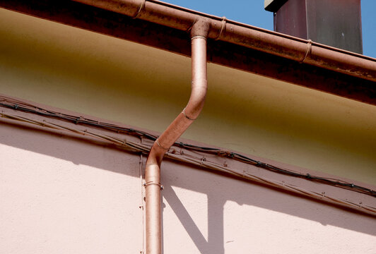 Copper gutter on a country house
