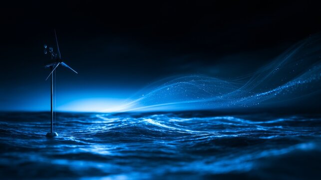 Offshore wind turbine generating clean renewable energy from ocean