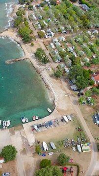 FKK Camping Ulika Near Poreč With Campervans Aerial Drone View During A Sunny Summer Day On The Beautiful Adriatic Coast In Istria Croatia