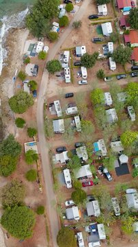 FKK Camping Ulika Near Poreč With Campervans Aerial Drone View During A Sunny Summer Day On The Beautiful Adriatic Coast In Istria Croatia