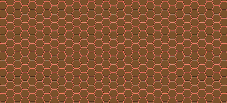 Warm brown abstract background featuring a regular honeycomb pattern with outlined hexagonal cells and subtle geometric texture.