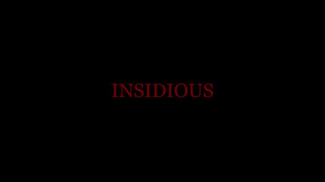 Insidious red text title card on animation 4k black background, for horror trailer, and cinematic suspenseful intro