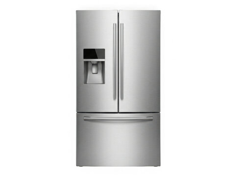 stainless steel french door kitchen refrigerator isolated on transparent background