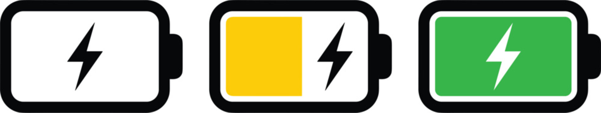 Battery Charge Level Icons Collection with Empty Half and Full Battery Symbols for Power Electricity and Energy Status