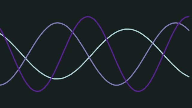 Waveforms Interacting in Dark Background with Purple and Light Blue Sine Curves