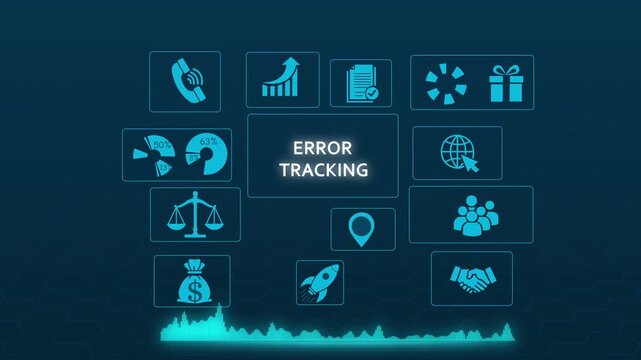 Error tracking digital interface with business analytics and data visualization hud debugging software development