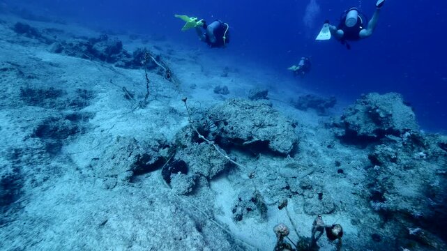 old fish net underwater ghost hunting 4k pollution of oceans driftnets