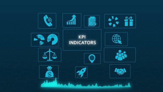 Kpi indicators dashboard with animated business and data analytics infographic key performance indicators
