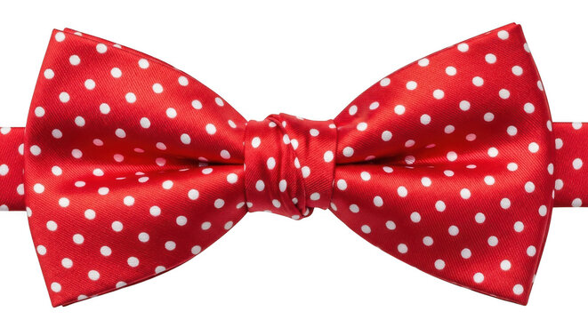 Red bow tie with white polka dots isolated on transparent background