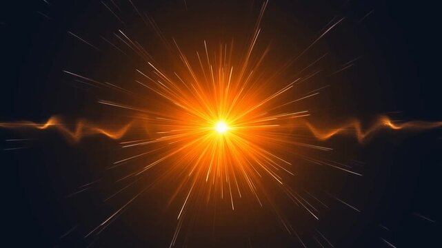 Orange glowing light burst with symmetrical energy shape against a dark background