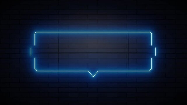 Glowing Blue Neon Speech Bubble Frame on Dark Brick Wall Background