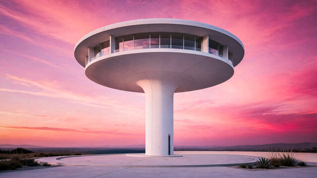 Tour futuriste au coucher du soleil