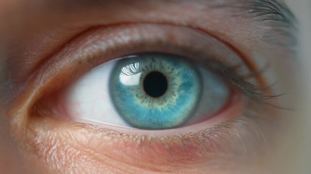 Extreme macro footage of a single beautiful human eye, bright Caribbean-aqua iris with clear details for National Hispanic Heritage Month